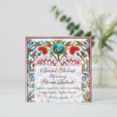 Invitation FLEURS ORIENTALES DAMASK MONOGRAM Champagne Bleu (Debout devant)