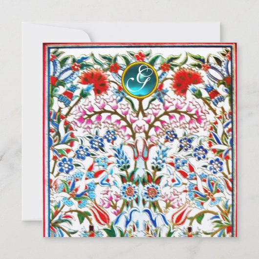 Invitation FLEURS ORIENTALES DAMASK MONOGRAM Champagne Bleu (Dos)