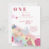 Invitation Fleurs papillon arc-en-ciel 1er anniversaire (Devant)