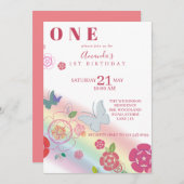 Invitation Fleurs papillon arc-en-ciel 1er anniversaire (Devant / Derrière)