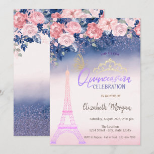 Invitation Fleurs, Papillon de la Tour Eiffel ombré Quinceane
