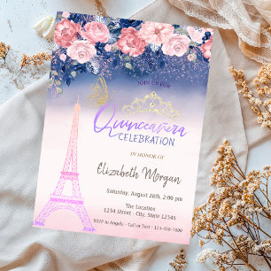 Invitation Fleurs, Papillon de la Tour Eiffel ombré Quinceane