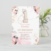 Invitation Fleurs Papillon Rayé Chic 1er Anniversaire (Debout devant)