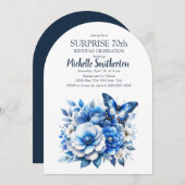 Invitation Fleurs papillons bleues Arch Surprise 70e annivers (Devant / Derrière)