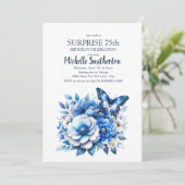 Invitation Fleurs papillons bleues Surprise 75e anniversaire (Debout devant)
