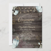 Invitation Fleurs Papillons Bleus Bois (Devant)