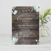 Invitation Fleurs Papillons Bleus Bois (Debout devant)