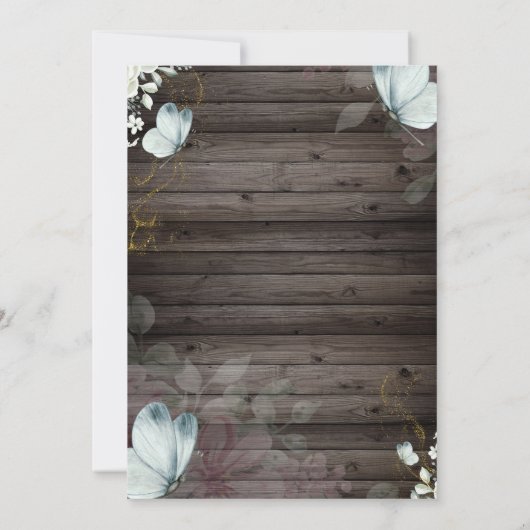 Invitation Fleurs Papillons Bleus Bois (Dos)