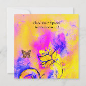 Invitation FLEURS & PAPILLONS fantaisistes rose bleu jaune (Dos)