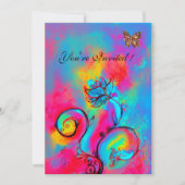 Invitation FLEURS & PAPILLONS fantaisistes rose bleu jaune (Devant)