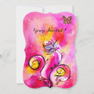 Invitation FLEURS & PAPILLONS fantaisistes rose jaune