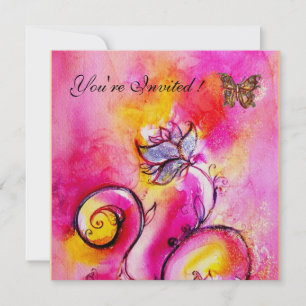 Invitation FLEURS & PAPILLONS fantaisistes rose jaune
