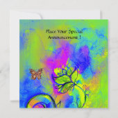 Invitation FLEURS & PAPILLONS fantaisistes violet bleu vert (Dos)