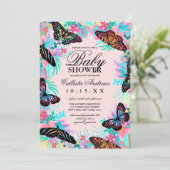 Invitation Fleurs papillons Feuille Baby shower d'aquarelle (Debout devant)