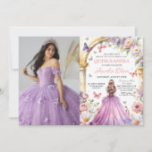 Invitation Fleurs Papillons Lilac Princesse Quinceañera (Devant)