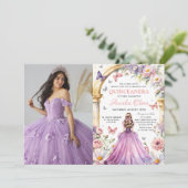 Invitation Fleurs Papillons Lilac Princesse Quinceañera (Debout devant)