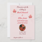 Invitation Fleurs papillons Mariage corail (Devant)