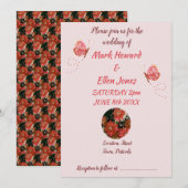 Invitation Fleurs papillons Mariage corail (Devant / Derrière)