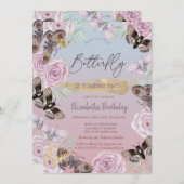 Invitation Fleurs Papillons Ombre Anniversaire (Devant / Derrière)