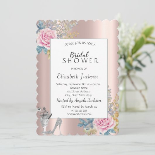 Invitation Fleurs, Parties scintillant hauts talons Rose Fête (Debout devant)