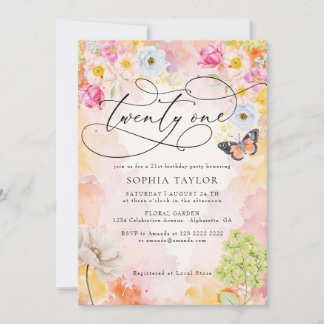 Invitation Fleurs pastel aquarelle 21e anniversaire