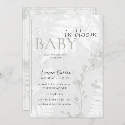 Invitation Fleurs pastel bébé en fleurs impression florale  (Devant / Derrière)