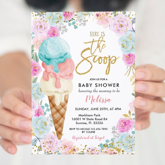 Invitation Fleurs pastel de glace Baby Shower 