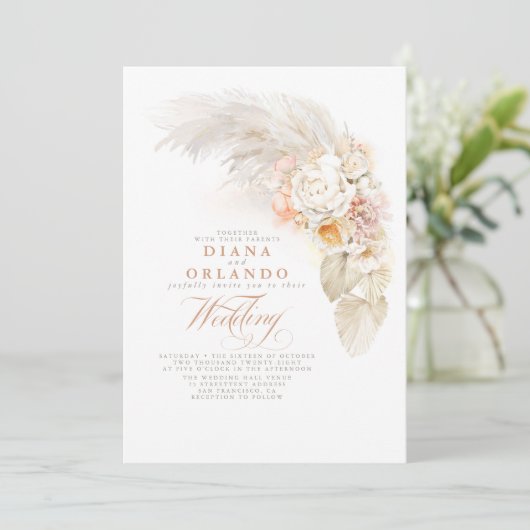 Invitation Fleurs Pastel Douces Mariage en herbe Pampas Botan (Debout devant)