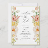Invitation Fleurs Pastel en Blush et Peach Enregistrer la dat (Devant)