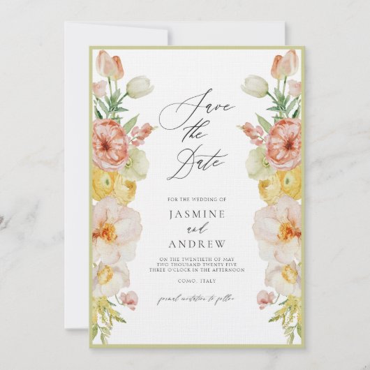 Invitation Fleurs Pastel en Blush et Peach Enregistrer la dat (Devant)