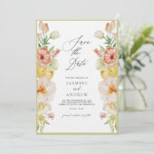 Invitation Fleurs Pastel en Blush et Peach Enregistrer la dat (Debout devant)