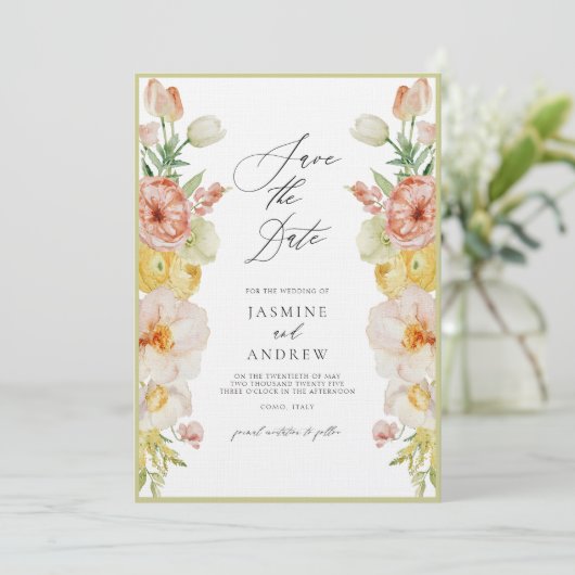 Invitation Fleurs Pastel en Blush et Peach Enregistrer la dat (Debout devant)