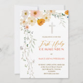 Invitation Fleurs pastel et verdure Première communion sainte (Devant)
