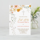 Invitation Fleurs pastel et verdure Première communion sainte (Debout devant)