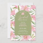 Invitation Fleurs pastel floraison lys rose vert shower de ma (Devant)