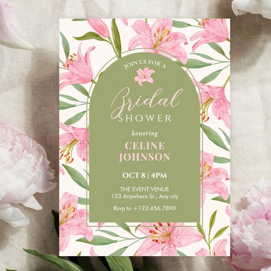 Invitation Fleurs pastel floraison lys rose vert shower de ma