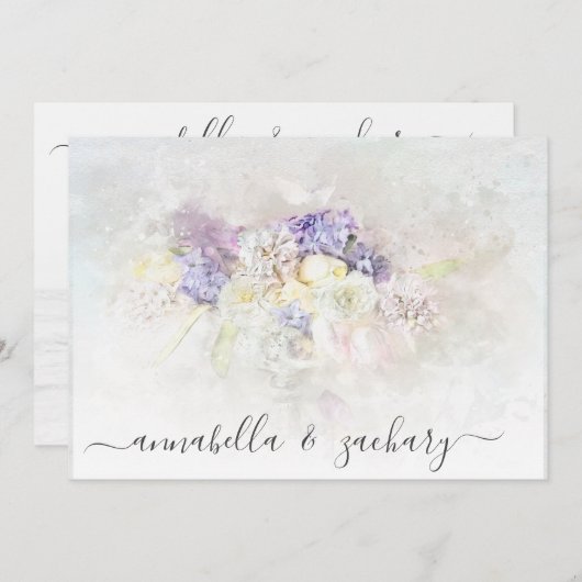 Invitation *~* Fleurs Pastel PHOTO RSVP QR AR26 MARIAGE (Devant / Derrière)