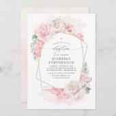 Invitation Fleurs Pastel rose doux Élégant Baptême moderne (Devant / Derrière)