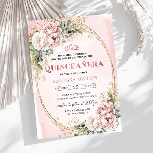 Invitation Fleurs pastel rose en fleurs Eucalyptus 15e annive