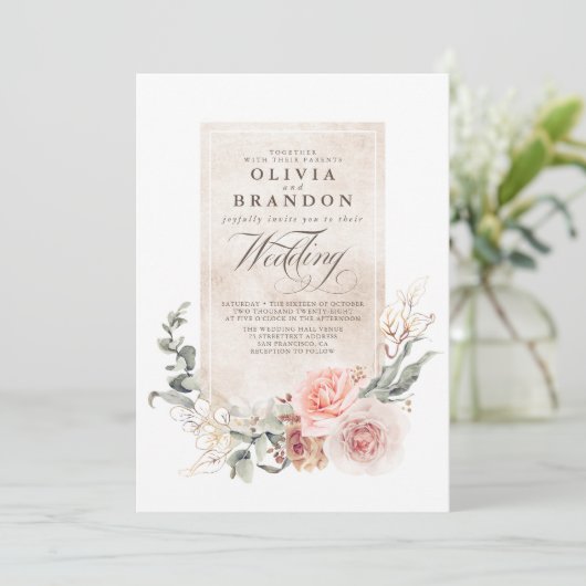 Invitation Fleurs Pastel Soft Boho Élégant Mariage chic (Debout devant)