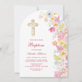 Invitation Fleurs pastel vives Arche Baptême (Devant)