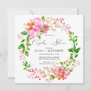 Invitation Fleurs Peintes à la Main   Baby Shower Couple Cour