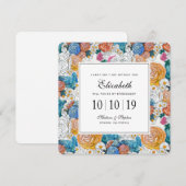 Invitation Fleurs peintes à la main bleue et orange - Bridesm (Devant / Derrière)