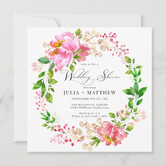 Invitation Fleurs Peintes à la Main | Fête de Mariage Couronn (Devant)