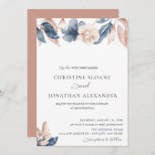 Invitation Fleurs peintes à la main | Mariage bleu et blanc (Devant / Derrière)