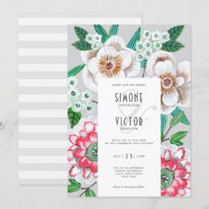 Invitation Fleurs peintes à la main vert élégant mariage