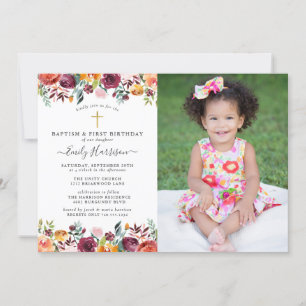 Invitation Fleurs peintes Baptême 1er anniversaire Photo