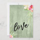 Invitation Fleurs peintes Bois vert Décontracté Script Mariag (Dos)