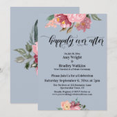 Invitation Fleurs Peintes en Rose Heureuses à Tout Jamais Ble (Devant / Derrière)