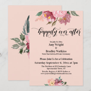 Invitation Fleurs Peintes en Rose Heureuses à Tout Jamais, Ro